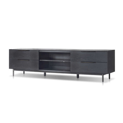 Akira TV Console with Dovetail Drawers and Open Shelves, Black – view 3