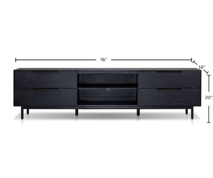 Akira TV Console with Dovetail Drawers and Open Shelves, Black – view 7