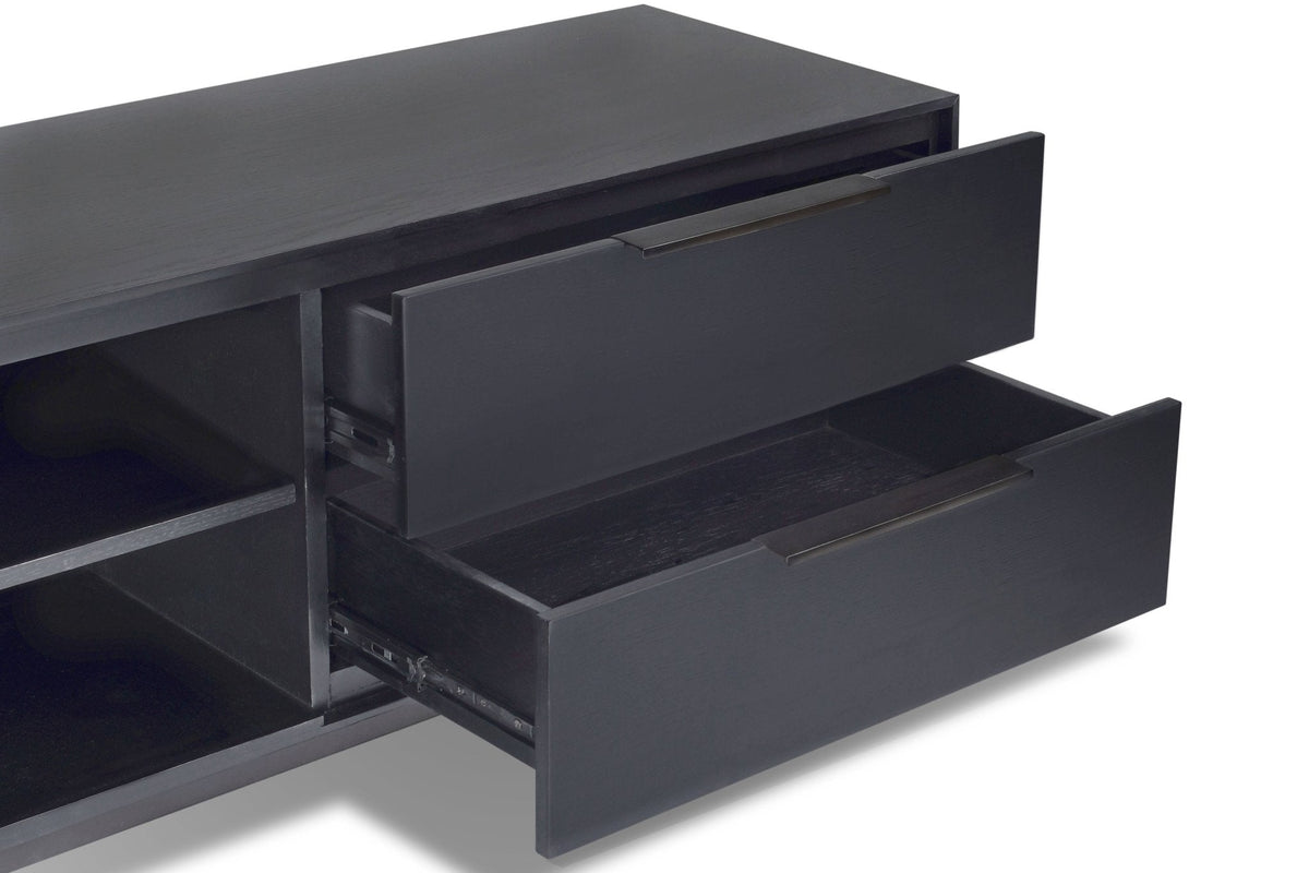 Akira TV Console with Dovetail Drawers and Open Shelves, Black – view 5