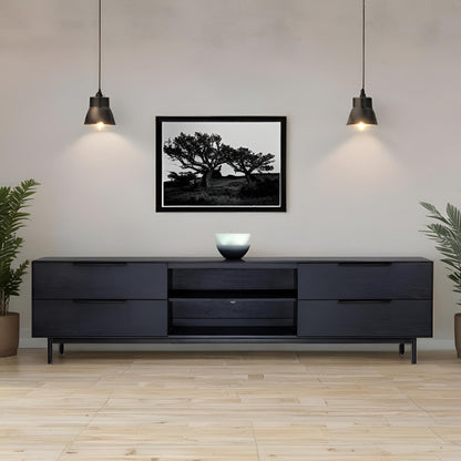 Akira TV Console with Dovetail Drawers and Open Shelves, Black – view 6
