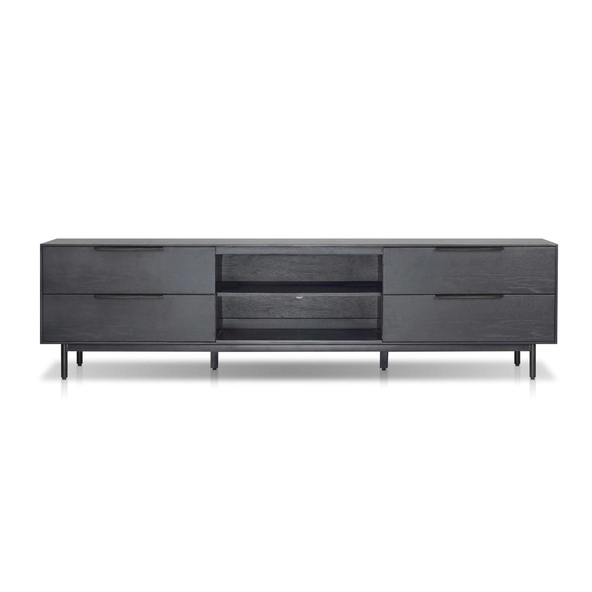 Akira TV Console with Dovetail Drawers and Open Shelves, Black – view 2