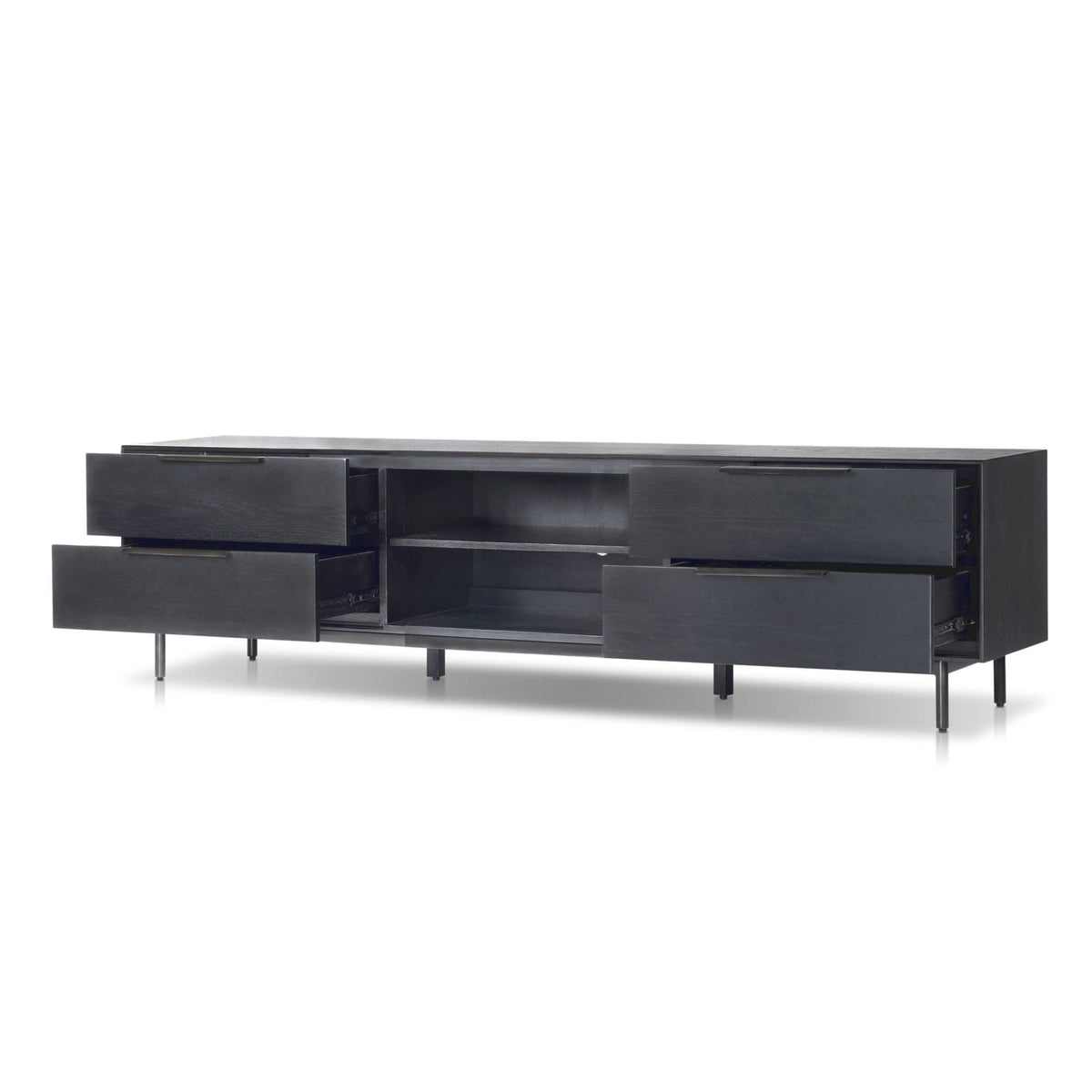 Akira TV Console with Dovetail Drawers and Open Shelves, Black – view 4