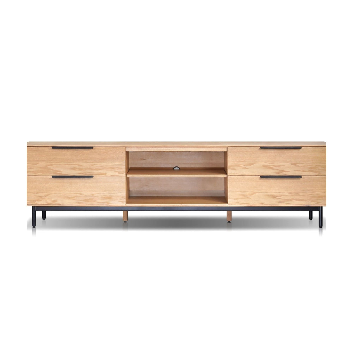Akira TV Console with Dovetail Drawers and Open Shelves, Light Oak – view 4