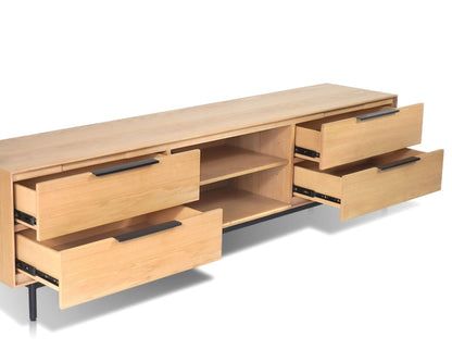 Akira TV Console with Dovetail Drawers and Open Shelves, Light Oak – view 2