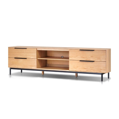 Akira TV Console with Dovetail Drawers and Open Shelves, Light Oak – view 5