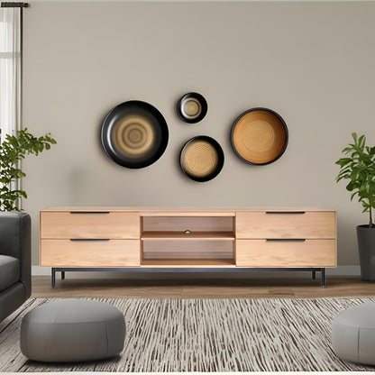Akira TV Console with Dovetail Drawers and Open Shelves, Light Oak – view 6