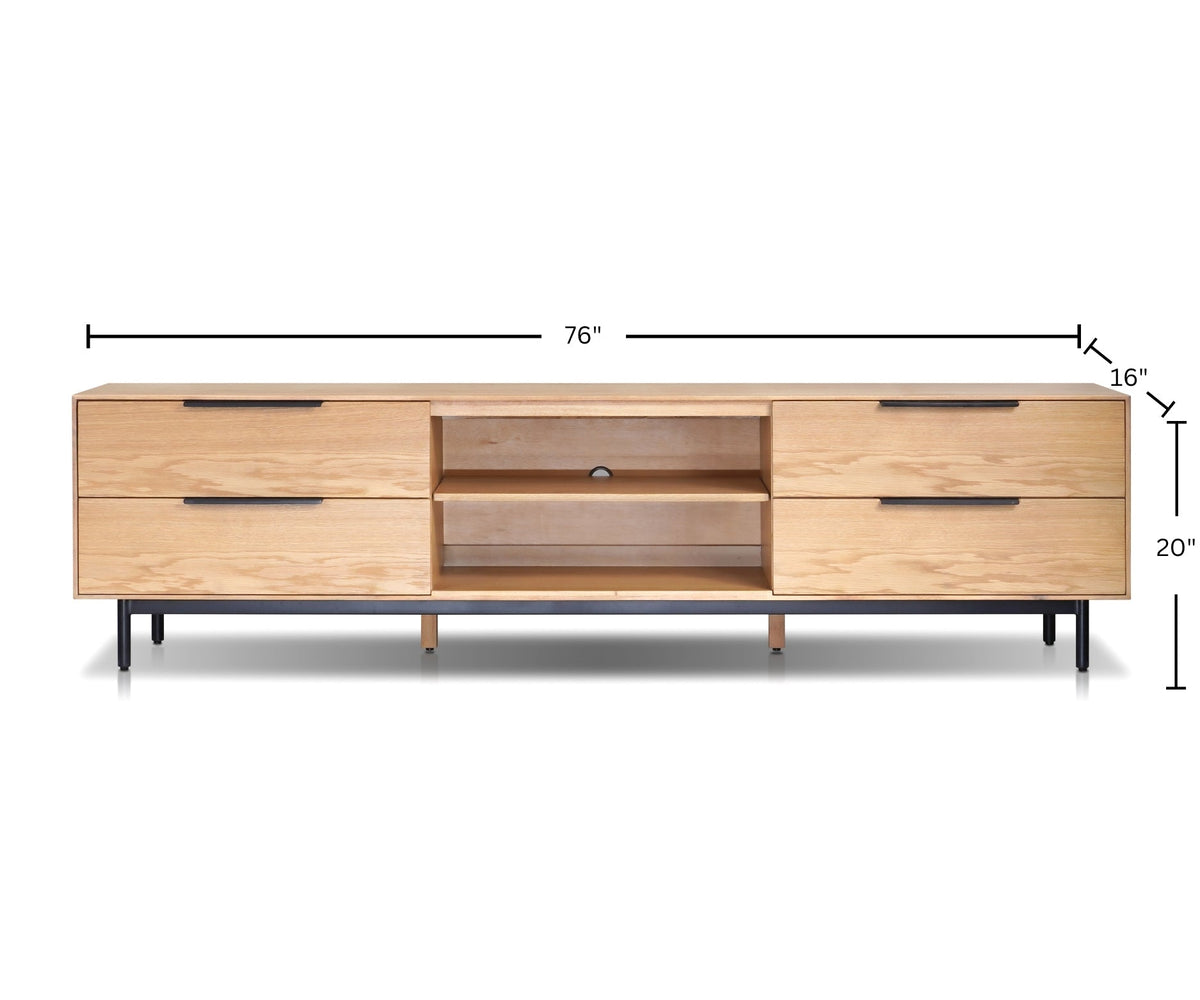 Akira TV Console with Dovetail Drawers and Open Shelves, Light Oak – view 7