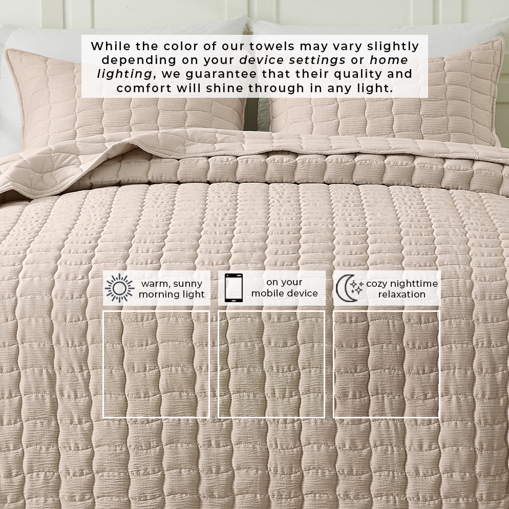 Gauze-Like Wave Stitch Quilt Set with Shams in White or Bone – view 12