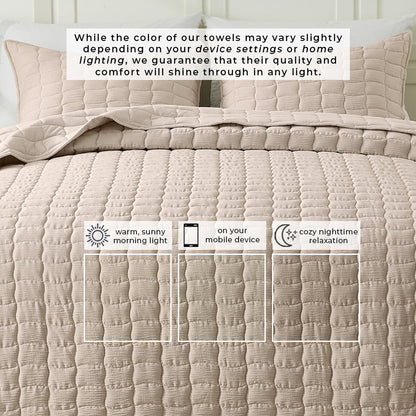Gauze-Like Wave Stitch Quilt Set with Shams in White or Bone – view 12