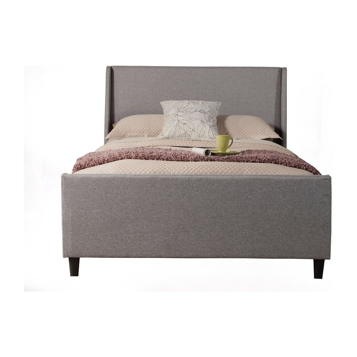 Amber Upholstered Bed in Grey Linen with Full Slat Support – view 2