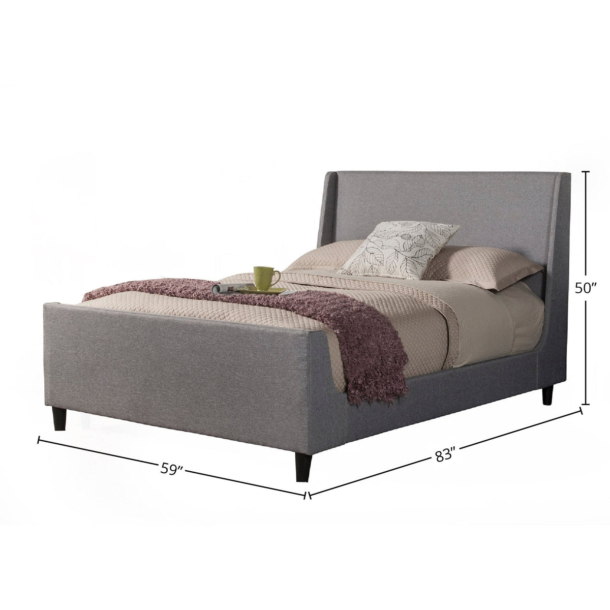 Amber Upholstered Bed in Grey Linen with Full Slat Support – view 10