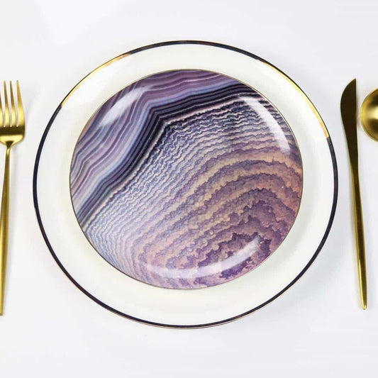 Fine Bone China Amethyst Agate Salad Plates, Set of Four