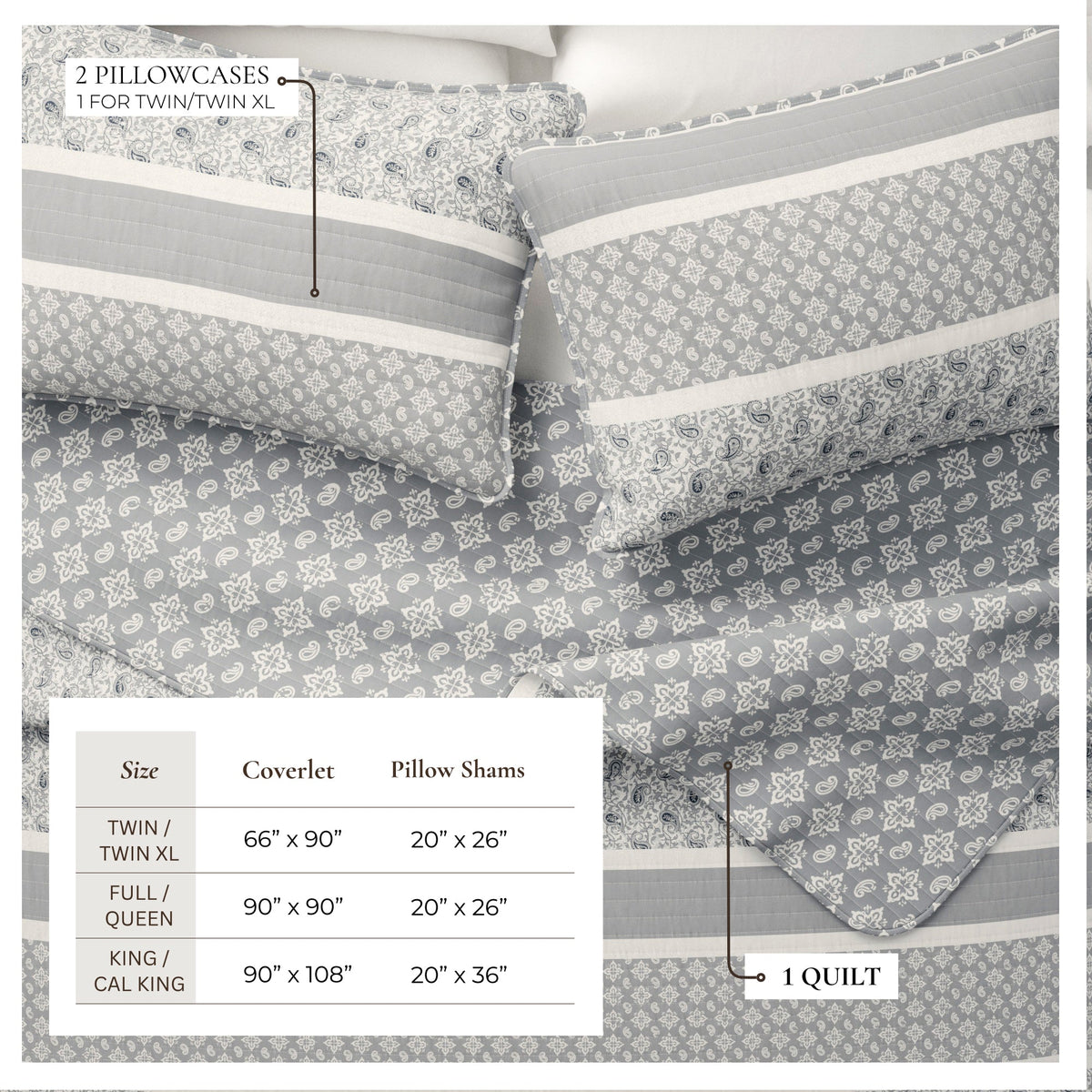 Paisley Stripe Reversible Microfiber Quilt Set – Kadi Collection – view 3