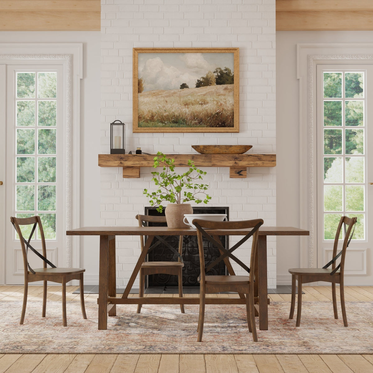 Arendal Rustic Industrial Trestle Dining Table, Burnished Dark Oak – view 7