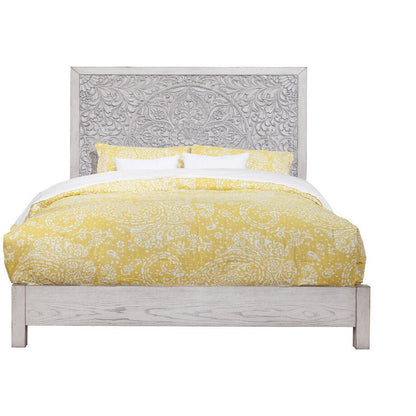 Aria Carved Floral Panel Bed in Weathered White Finish – view 3