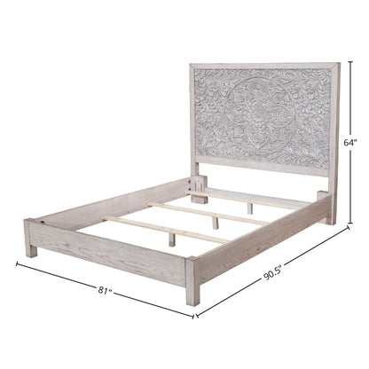 Aria Carved Floral Panel Bed in Weathered White Finish – view 8