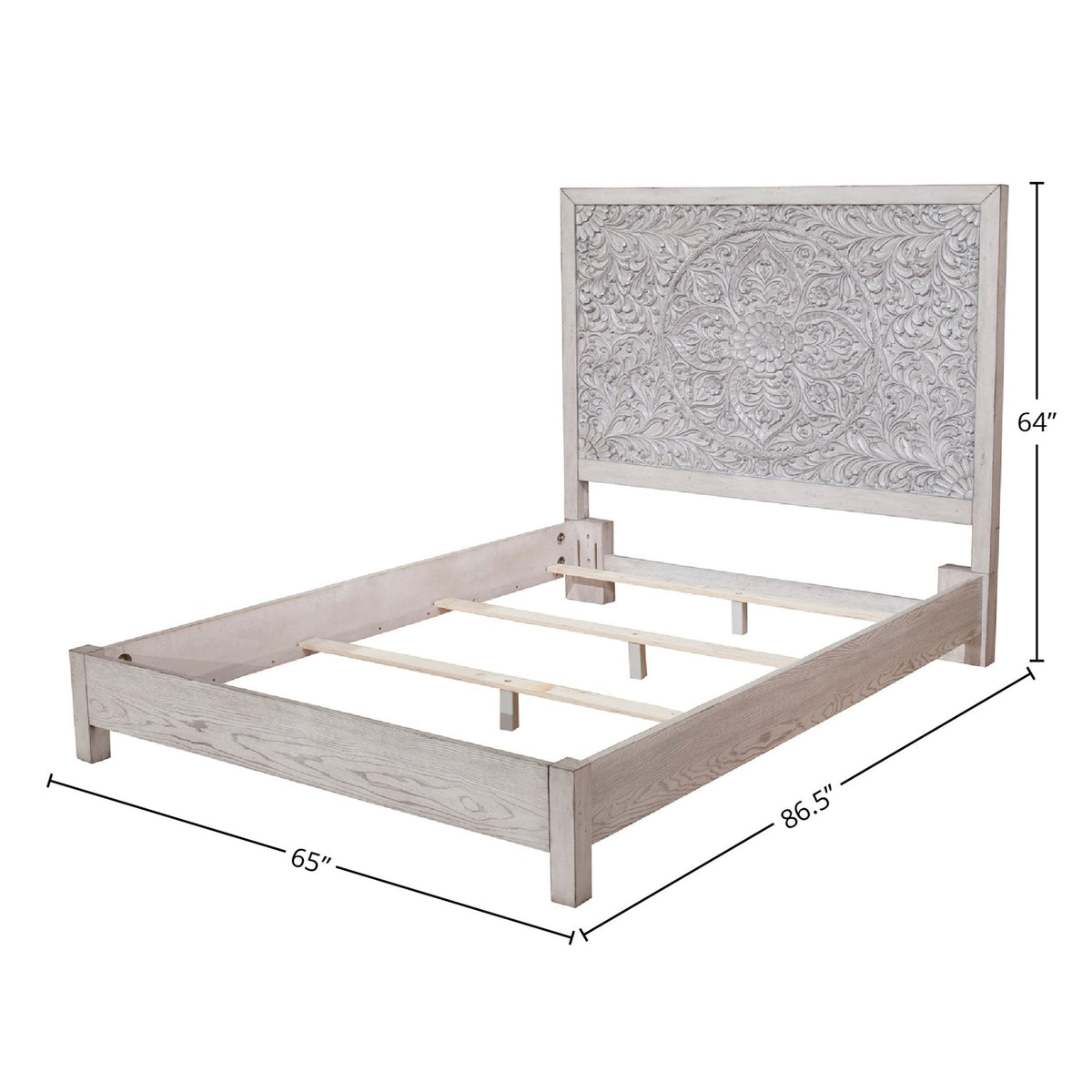 Aria Carved Floral Panel Bed in Weathered White Finish – view 7