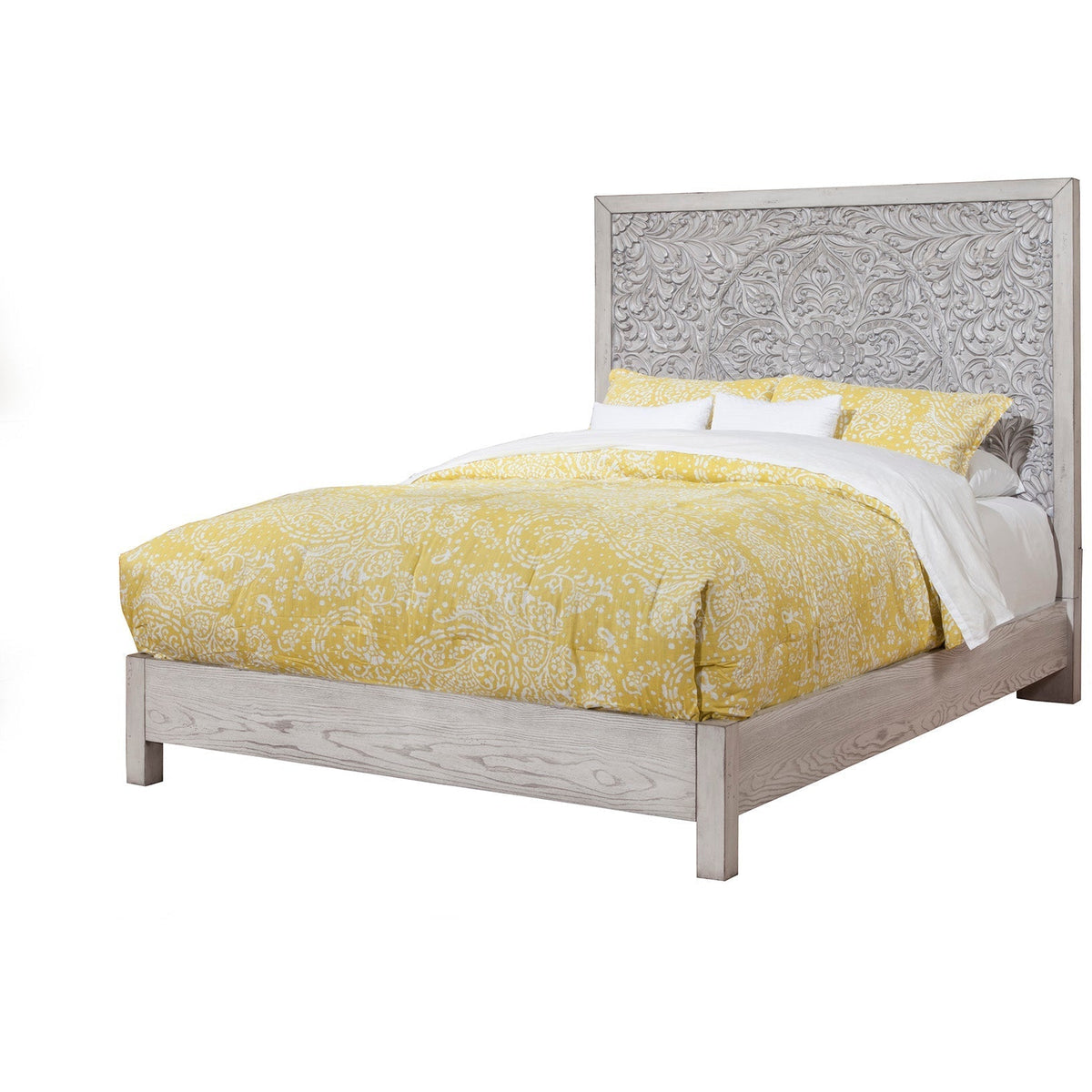 Aria Carved Floral Panel Bed in Weathered White Finish – view 2