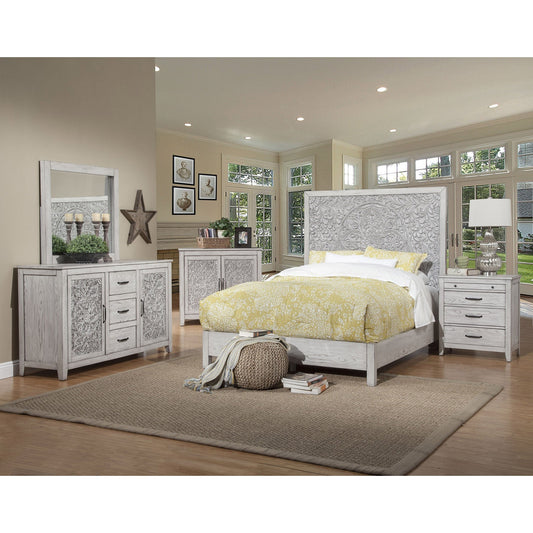 Mahogany & Okume Veneer Aria Panel Bed, Weathered White