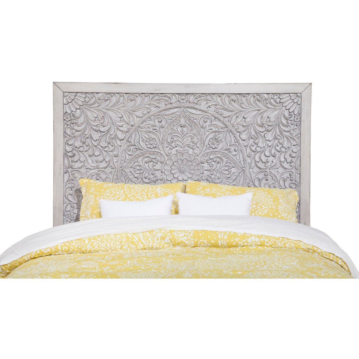 Aria Carved Floral Panel Bed in Weathered White Finish – view 5