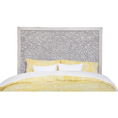 Aria Carved Floral Panel Bed in Weathered White Finish – view 5