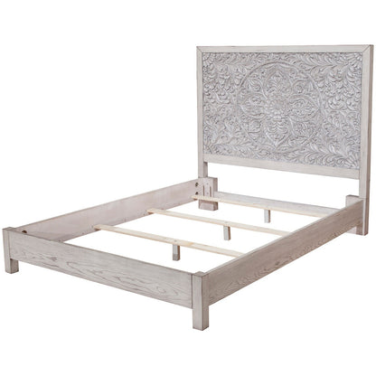 Aria Carved Floral Panel Bed in Weathered White Finish – view 6