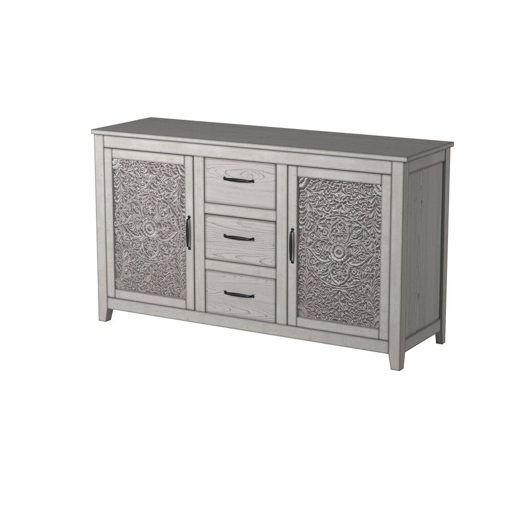 Aria Vintage Dresser with Carved Floral Doors, Weathered White – view 5