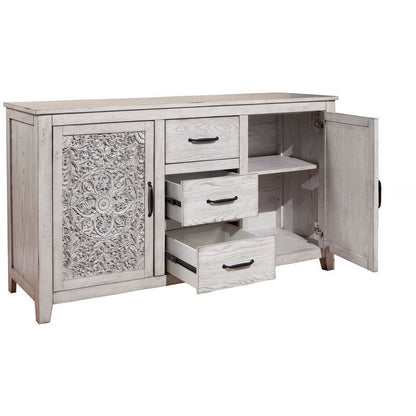 Aria Vintage Dresser with Carved Floral Doors, Weathered White – view 4