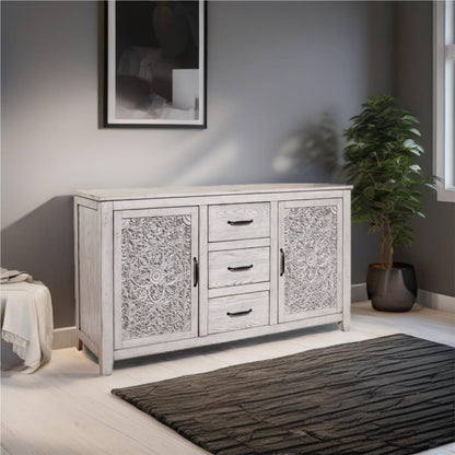 Mahogany and Okume Aria Dresser in Weathered White Finish