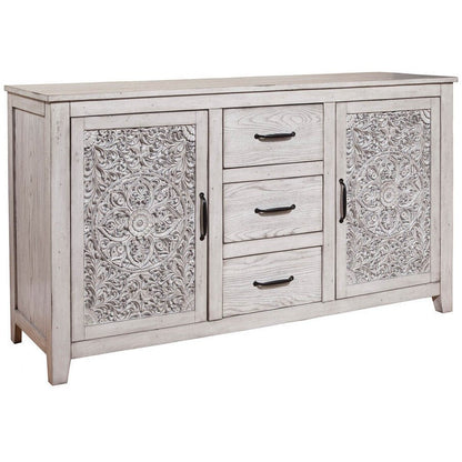Aria Vintage Dresser with Carved Floral Doors, Weathered White – view 3