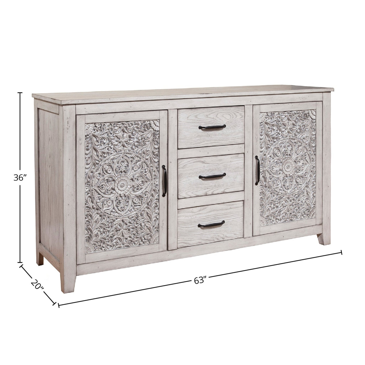 Aria Vintage Dresser with Carved Floral Doors, Weathered White – view 6