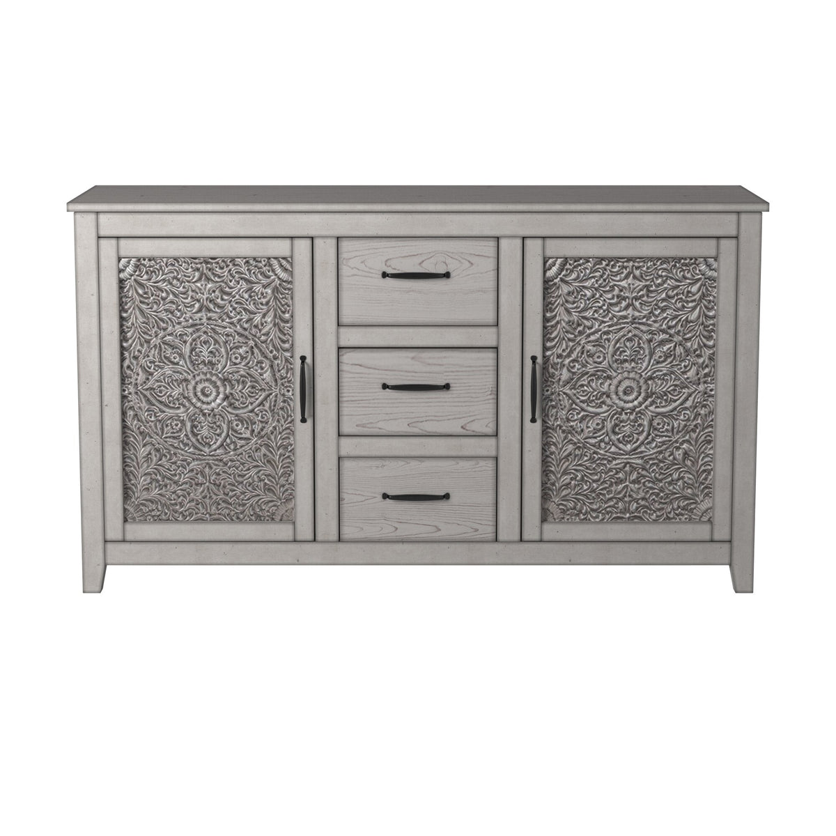 Aria Vintage Dresser with Carved Floral Doors, Weathered White – view 2