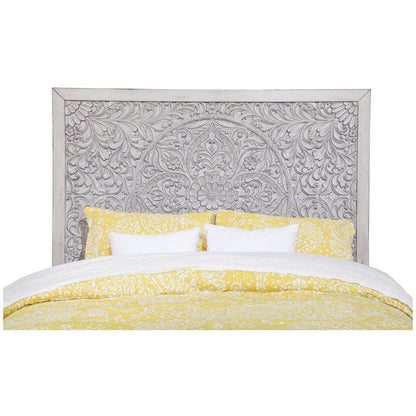 Aria Carved Floral Mahogany Headboard in Weathered White – view 2