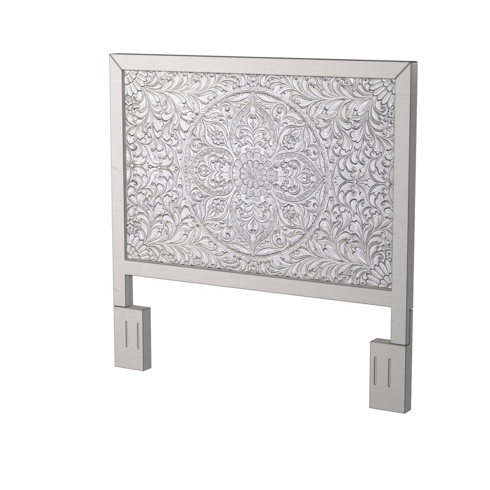Aria Carved Floral Mahogany Headboard in Weathered White – view 4