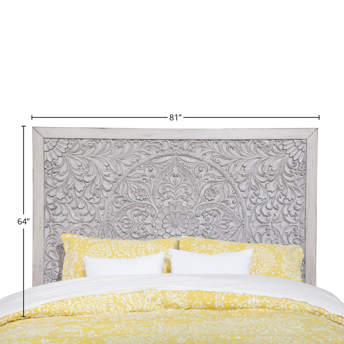 Aria Carved Floral Mahogany Headboard in Weathered White – view 7