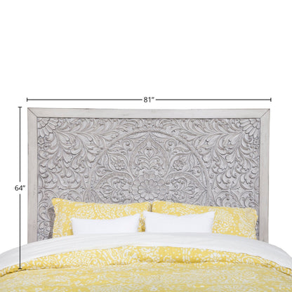 Aria Carved Floral Mahogany Headboard in Weathered White – view 7