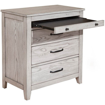 Aria 3-Drawer Nightstand in Weathered White with Pull-Out Shelf – view 3