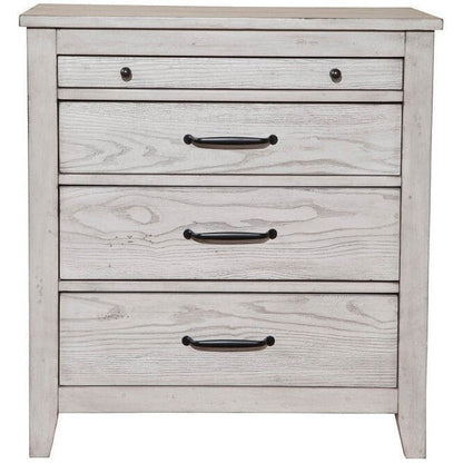 Aria 3-Drawer Nightstand in Weathered White with Pull-Out Shelf – view 2