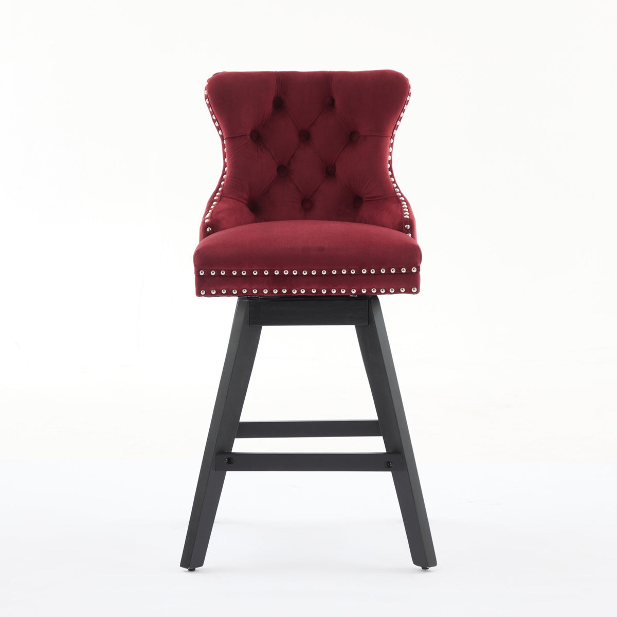 Wine Red Velvet Swivel Bar Stools with Button Tufting, Set of 2 – view 2