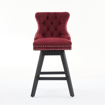 Wine Red Velvet Swivel Bar Stools with Button Tufting, Set of 2 – view 2