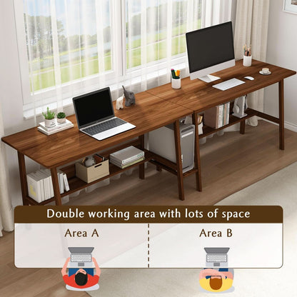 79-Inch Walnut Two-Person Desk, Extended Home Office Workstation – view 4