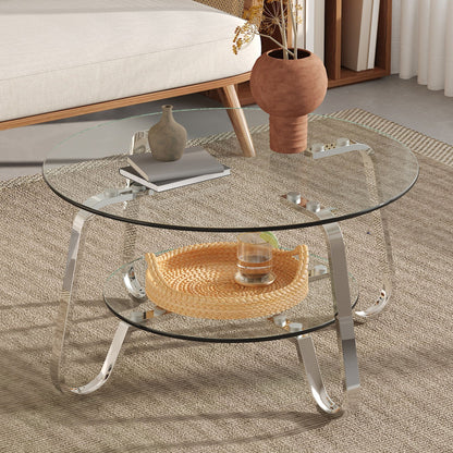 Double Layer Tempered Glass Coffee Table with Metal Frame – view 10