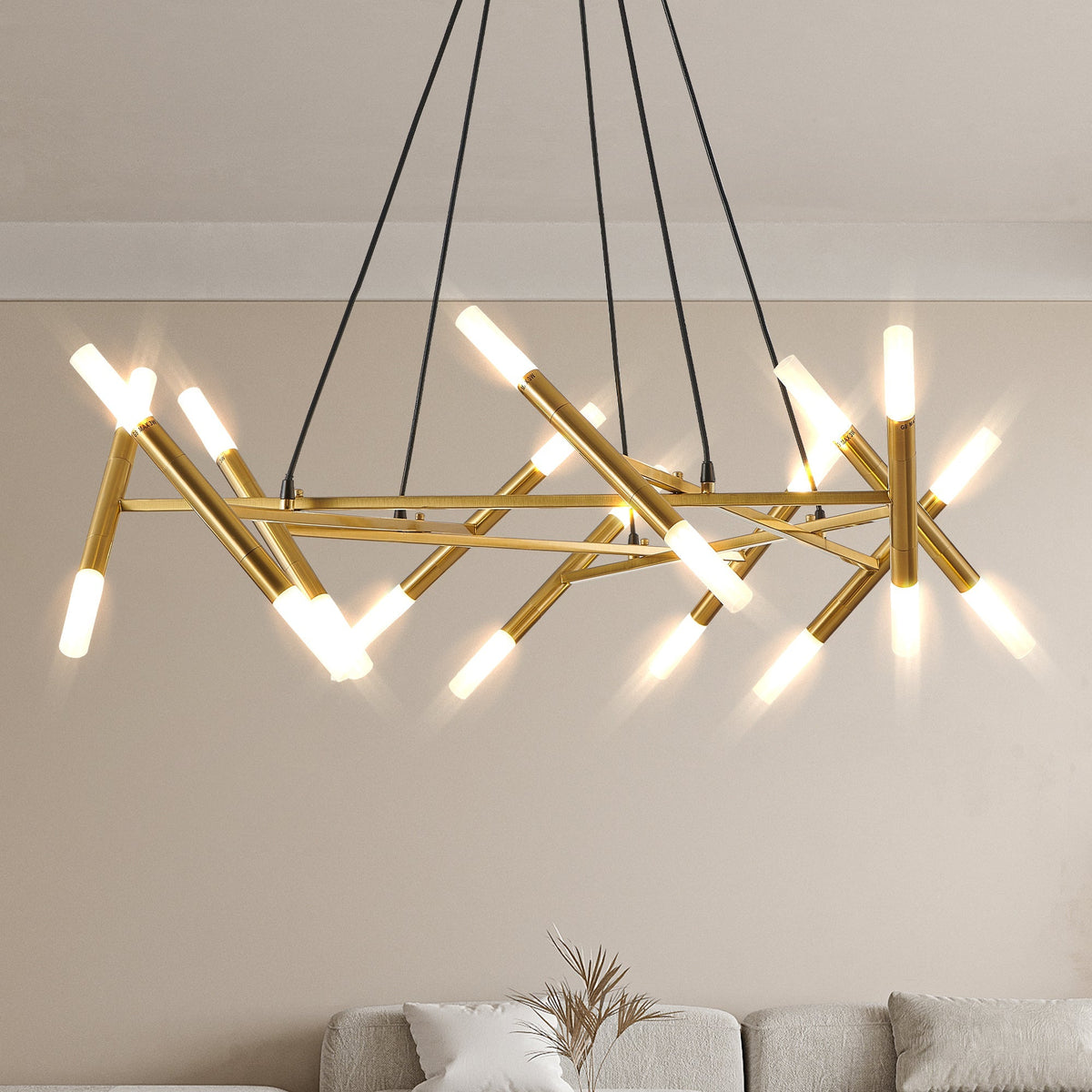 Modern Gold Branch Chandelier with Frosted Tubes, 40.9 Inch – view 3