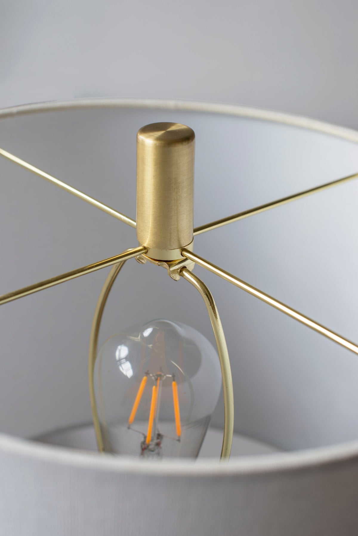 Marble Table Lamp with Brass Frame and White Fabric Drum Shade – view 14