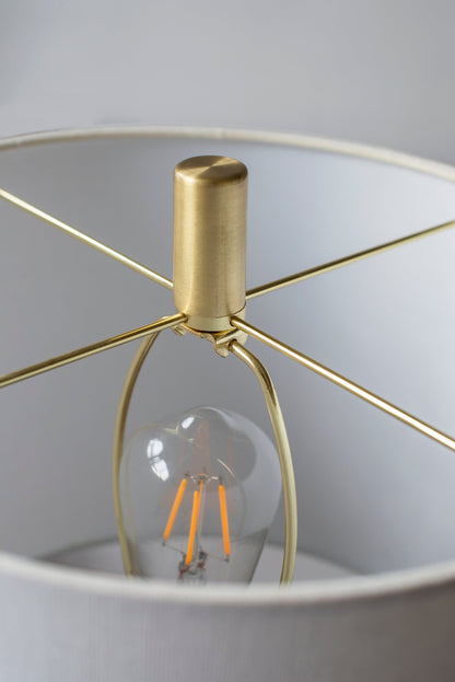 Marble Table Lamp with Brass Frame and White Fabric Drum Shade – view 14