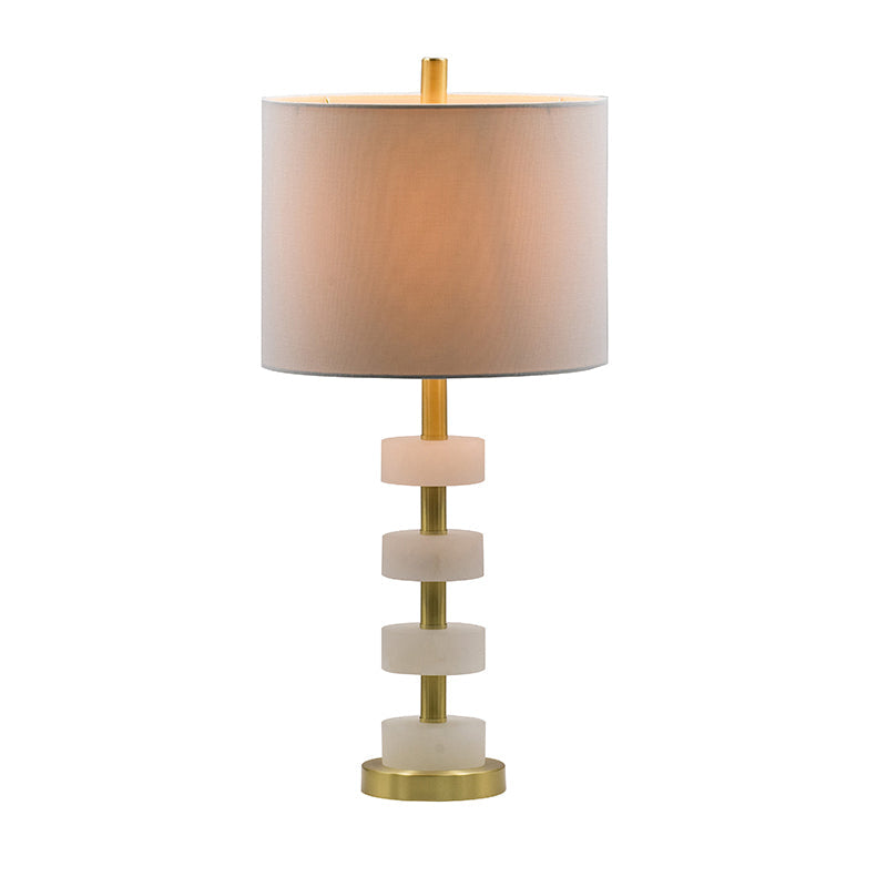 Marble Table Lamp with Brass Frame and White Fabric Drum Shade – view 3