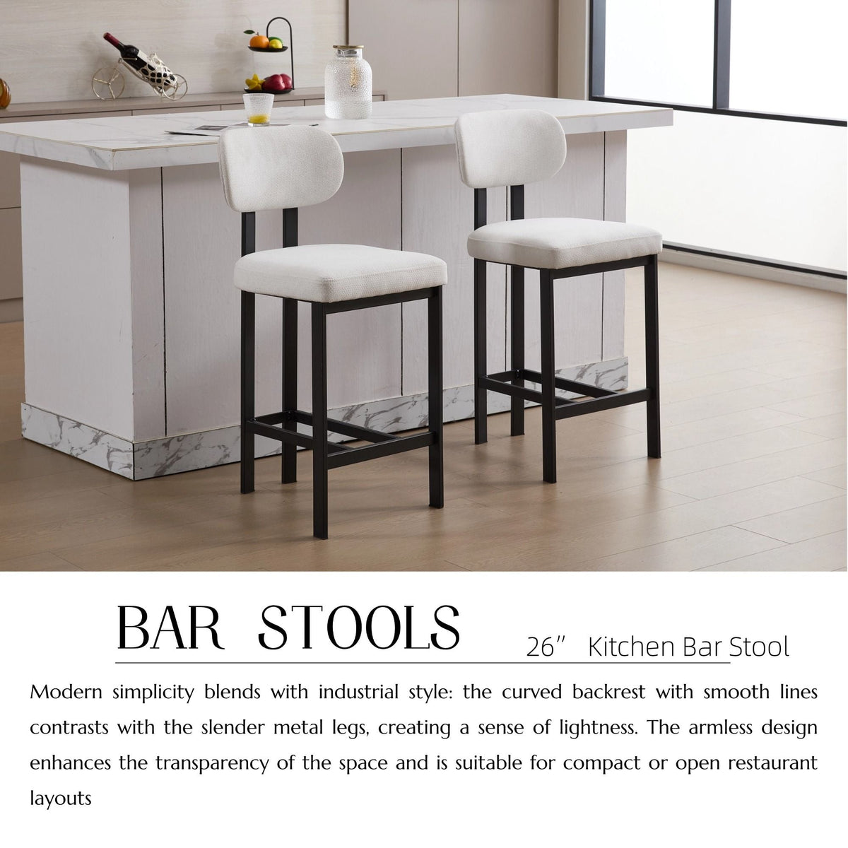 Modern Fabric Counter Height Stools with Metal Legs, Set of 2 – view 11