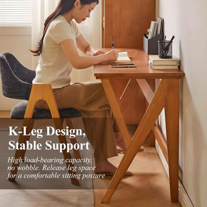 47-Inch Natural Oak Industrial Solid Wood Desk with K-Shaped Legs – view 6