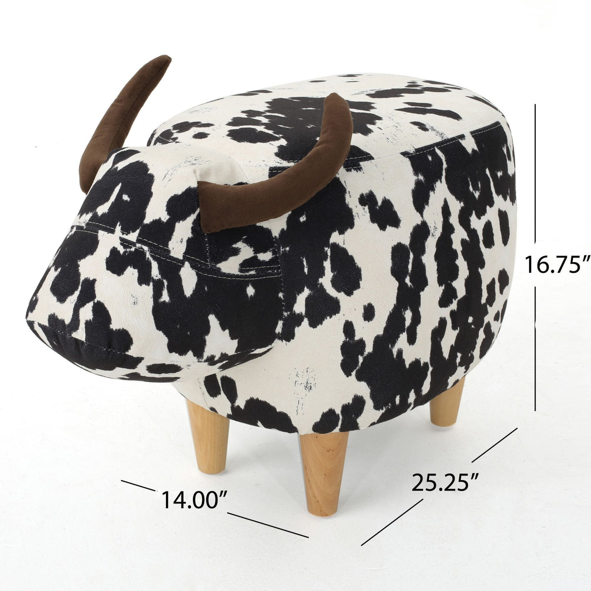 Cow-Shaped Ottoman Footstool in Fabric and Wood, Black or Dark Brown – view 7