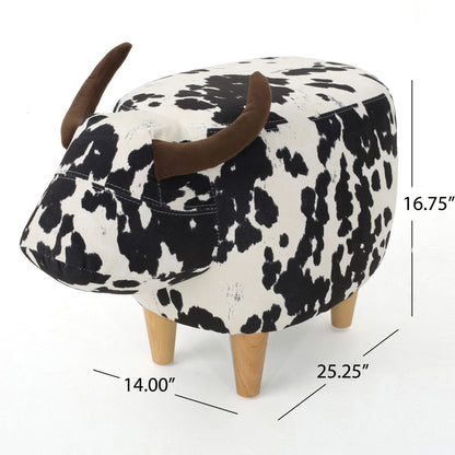 Cow-Shaped Ottoman Footstool in Fabric and Wood, Black or Dark Brown – view 7